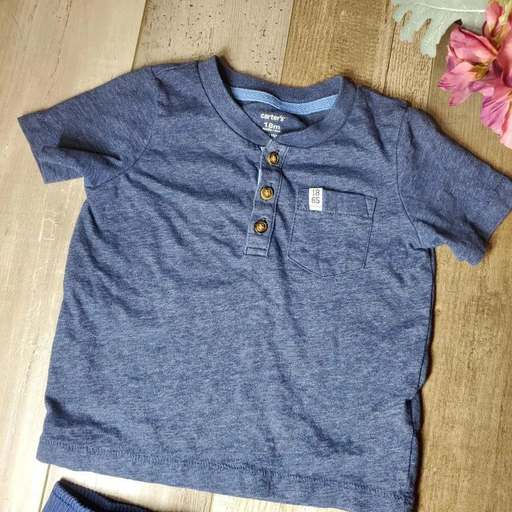 Carter's Baby Toddler Boy 18m Blue Cotton Casual Summer Outfit - Picture 8 of 9